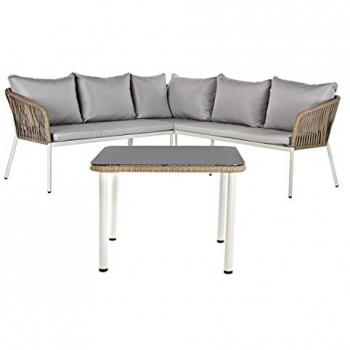 Conjunto de Sofá y Mesa DKD Home Decor Cristal ratán sintético Acero (190 x 190 x 70 cm)