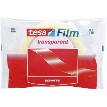 tesa film transparente , Cinta Autoadhesiva Resistente al Paso del Tiempo y al Rompimiento , Cinta de Oficina con Fuerte Adhesión , 66 m x 15 mm