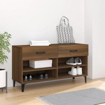 Mueble zapatero de madera contrachapada marrón roble 102x35x55 cm