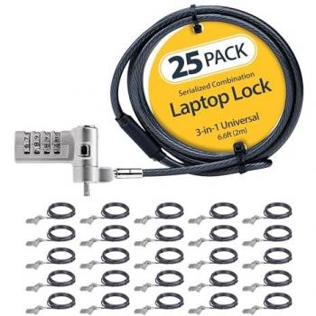 StarTech.com 25-Pack Universal Laptop Lock 6.6ft (2m) Serialized Security Cable for Notebook Compatible With Noble Wedge/Nano/K-Slot Keyless Combination Cable