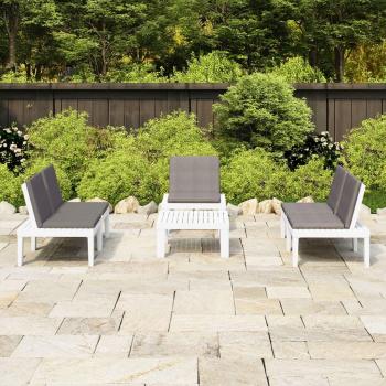 4-Piece White Plastic Garden Lounge Set with Cushions