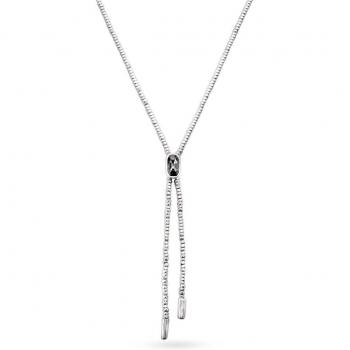 UNO de 50 Long Silver Plated Necklace with Grey Faceted Crystal and Small Squares