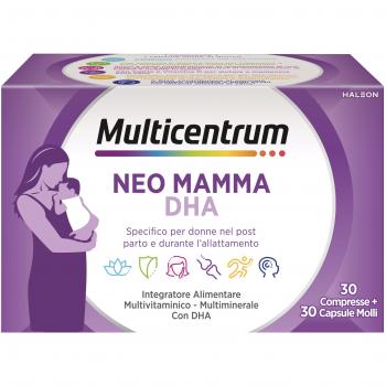 Multicentrum Neo Mamma DHA - Integrador Multivitamínico Postparto y Lactancia, 30 Compresas + 30 Cápsulas Blandas