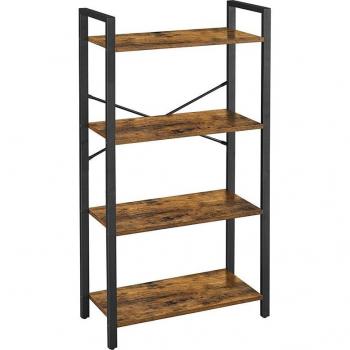 Estantería de escalera estilo industrial de 4 niveles, estructura de hierro para dormitorio y escritorio, librería de almacenamiento en marrón rústico