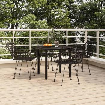 5-Piece Black Poly Rattan Garden Dining Set