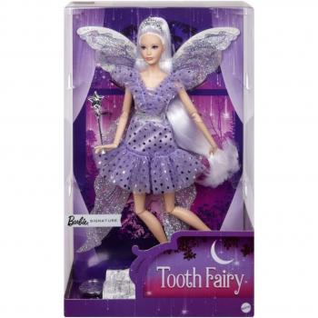 Barbie Muñeca Signature Hada De Los Dientes con vestido de tul, alas, bolsa con moneda y accesorios, juguete de colección, regalo para mayores de 16 años (Mattel HBY16)