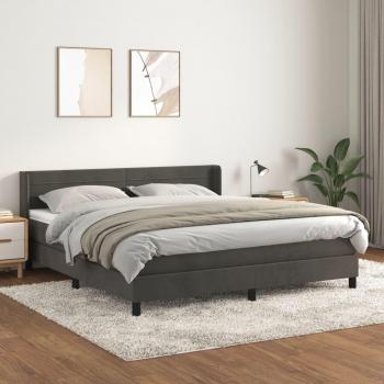 Cama box spring suave con colchón de terciopelo gris oscuro 180x200 cm
