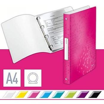Carpeta de anillas Leitz WOW, DIN A4, PP, rosa, 4 anillas
