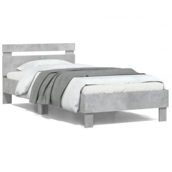 Estructura de cama con cabecero y luces LED, color gris hormigón, tamaño 100x200 cm