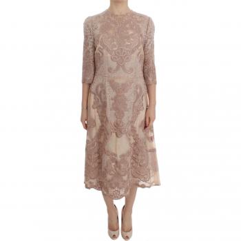 Dolce & Gabbana Pink Silk Lace Ricamo Shift Dress, Elegant Pink Lace Embroidered Shift Dress - IT38|XS, Sizes: 2XS, Midi Dresses
