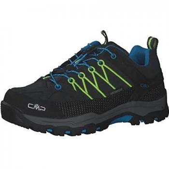Zapatillas de senderismo CMP Rigel Low WP para niños, características: impermeables, diseño bajo, color negro con detalles en gris oscuro y amarillo flúor, talla 29 EU