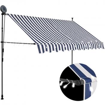 vidaXL Manual Retractable Awning with LED 300 cm Blue and White
