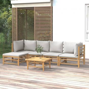 vidaXL 6-Piece Garden Lounge Set with Light Grey Cushions and Bamboo Frame