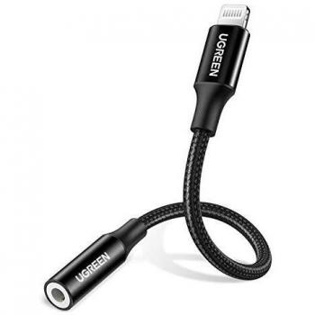 UGREEN Adaptador Auriculares iPhone, MFi Certificado Adaptador Lightning a Jack 3.5mm con Micrófono Compatible con iPhone 12/12 Pro MAX/SE 2020/12 Mini/11/11 Pro/X/XR/8/7/6/iPad, Plug y Play, Negro