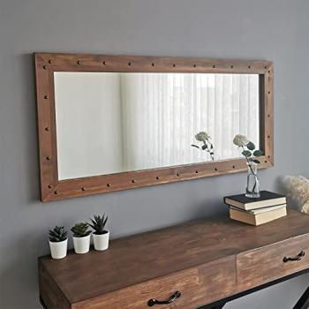 Espejo de Madera Maciza 100% Pino Color Nogal - 110 cm x 50 cm