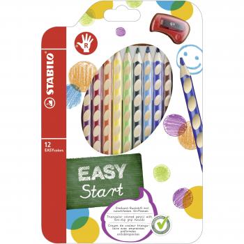 Lápiz de color ergonómico STABILO EASYcolors START - Modelo para DIESTROS - Estuche con 12 colores y 1 sacapuntas