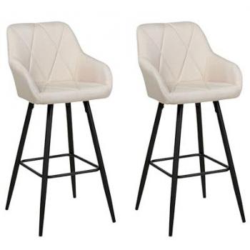 Conjunto de 2 Taburetes de Bar Acolchados en Tela Beige Claro con Reposabrazos y Estructura de Metal Negro