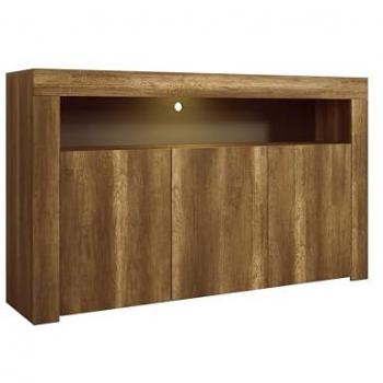 Aparador de salón modelo Aker, 3 puertas, LED, 155x91x37cm, color roble barok mate