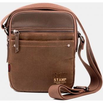 STEPPING STRONG STAMP - Bandolera mediana de algodón encerado en topo con bolsillo frontal