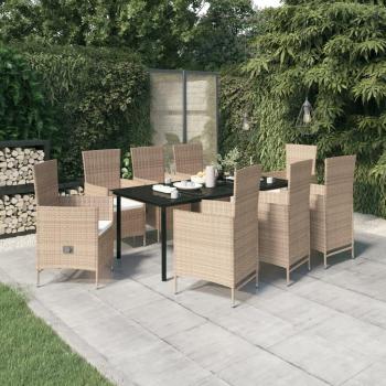 9-Piece Beige Garden Dining Set with Cushions