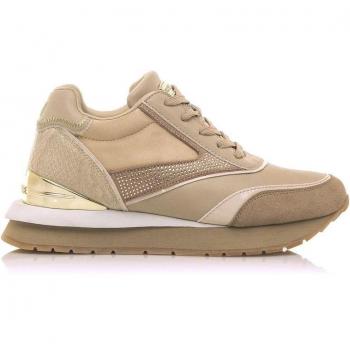 Mariamare Zapatillas Deportivas para Mujer 68323 Beige con Cierre de Cordones, Puntera Redonda y Detalle Animal Print en Color Blanco