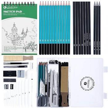 Lapices de Dibujo Artistico 50 Piezas Set de Dibujo Profesional con Bosquejo Carbón Grafito Sticks, Bloc de Dibujo 100 hojas, Caja Portátil para Artista Principiante Estudiante Niños y Adultos