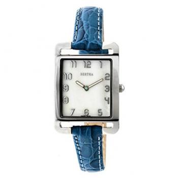 Bertha Marisol Women's Swiss MOP Leather Band Watch - Blue Stainless Steel