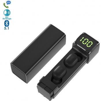Auriculares Inalámbricos TWS Bluetooth 5.0 BQC-01 con Base de Carga y Medidas Compactas
