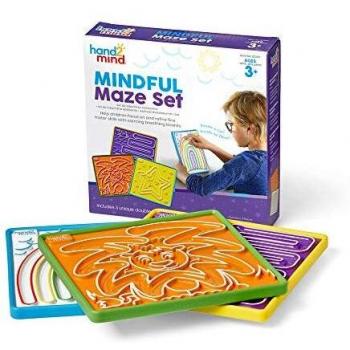 Set de 3 laberintos calmantes de doble cara de Learning Resources, laberintos para practicar ejercicios de respiración con surcos para los dedos, conciencia plena para niños