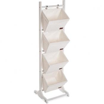 MUEBLE DE BAÑO CON 4 CESTAS EN COLOR BLANCO Y DETALLES DE RATTAN