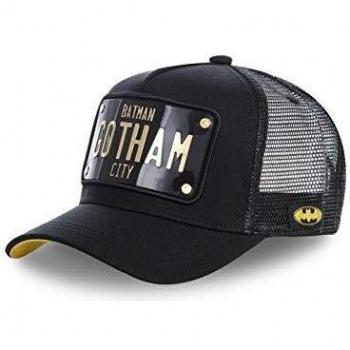 Gorra negra DC Comics Batman Gotham, material 100% poliéster, diseño gráfico de Batman en la parte frontal, ajuste trasero con hebilla, talla única ajustable
