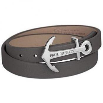 Pulsera Paul Hewitt North Bound de cuero gris con ancla de acero inoxidable, 42.5 cm