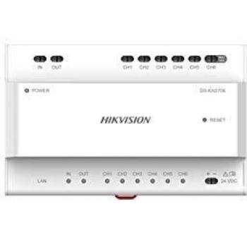 Conmutador IP 2 Hilos Hikvision DS-KAD706 para Portero Vídeo Modular con Alimentación y Soporte hasta 6 Canales