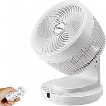 LeaderPro Ventilador Silencioso 25dB, Ventilador Turbo 3D con Control Remoto, 8 Velocidades, Timer 1-7 Horas, 35W Motor DC, Ventilador de Escritorio / Mesa Portátil para Circulación del Aire