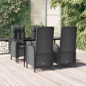 Set de Comedor de Jardín 5 Piezas Negro con Cojines en Polyrattan
