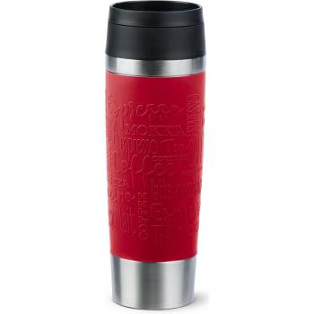 Emsa Travel Mug Classic Isolierbecher 0,5 L, acero inoxidable, 100% hermético, cierre de rosca cómodo, apertura 360°, color rojo oscuro