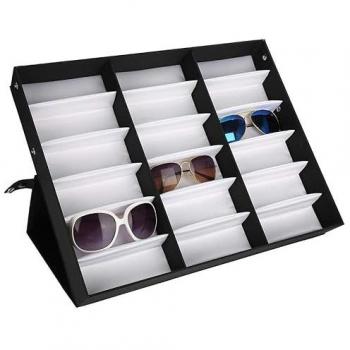 Exhibidor de Gafas de Cuero PU para 18 Gafas, Estuche Organizador y Soporte para Guardar y Almacenar Anteojos