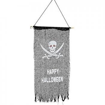 Pendón Decorativo Pirata de Tela Negra para Halloween 75x40 cm