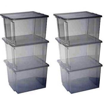 Iris Ohyama, Juego de 6 cajas de almacenamiento, 30 L, con tapa, apilable, garaje, dormitorio, sala de estar - Useful Storage Box USB-MP - Transparente