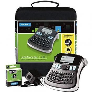DYMO LabelManager 210D kit de rotuladora portátil teclado QWERTY con etiquetas D1 de 12 mm de impresión negra sobre fondo blanco y maletín de transporte