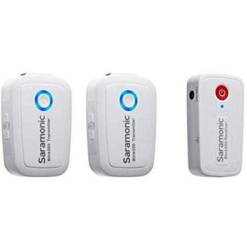 Sistema de micrófono lavalier inalámbrico Saramonic Blink 500 B2W de 2 canales, 2.4 GHz, color blanco nieve