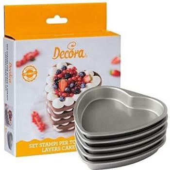 DECORA 0070034 Set 5 MOLDES Corazon 15 X 2 H CM para TORTAS EN Capas, Acero