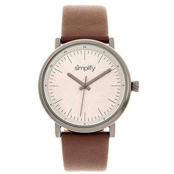 Simplify The 6200 Unisex Quartz Leather-Strap Watch - Grey/Brown Gunmetal Finish