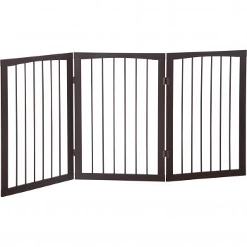 Barrera de Seguridad Plegable de 3 Paneles para Mascotas - Café Oscuro