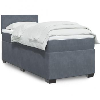 Cama box spring suave con colchón de terciopelo gris oscuro 90x190 cm