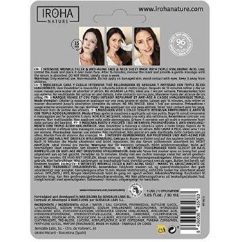 Iroha Nature - MASCARILLA WRINKLE FILLER & ANTI-AGE Triple Ácido Hialurónico Mascarilla cara y cuello rellenadora de arrugas