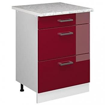 Mueble Bajo Universal R-Line, 60 cm, Rojo Burdeos Alto Brillo con Cajones Vicco
