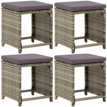 Taburetes de jardín 4 piezas con cojines de Polyrattan gris