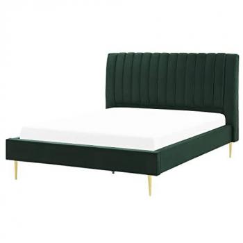 Cama Matrimonial de Terciopelo Verde Esmeralda con Somier y Cabecera Alta 160x200 cm Marville