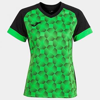 Joma Women's Short Sleeve Supernova III Sport Shirt in Black and Fluorescent Green